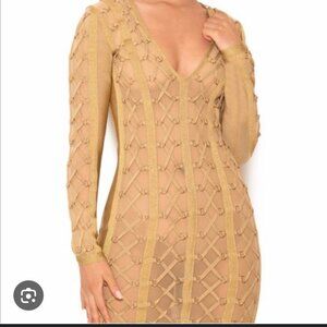 New House Of CB London Feodora Golden Lurex Bandage Dress
